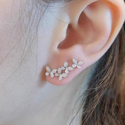 Exquisite Zirconia 4 Butterfly Studs for Women Daily Wedding Party Elegant Climber Earrings Jewelry - color: silver
