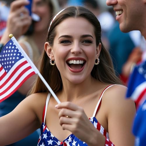 Trendy 14K Gold Plated Hoop Earrings for Women, Chunky Gold/Silver Earrings for Women Cubic Zirconia Baguette Hoop Earrings Heart Hoops Lightweight Hypoallergenic Jewelry,25mm/35mm/40mm/50mm - color: 01 Gold Patriotic Hoops 25mm