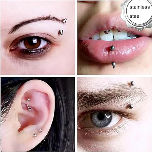 Fake Eyebrow Ring Fake Lip Labret Studs Replacement Balls Spike with 100pcs Sticker Non-Piercing Body Jewelry Fake Skin Piercing - color: F -Mix Color