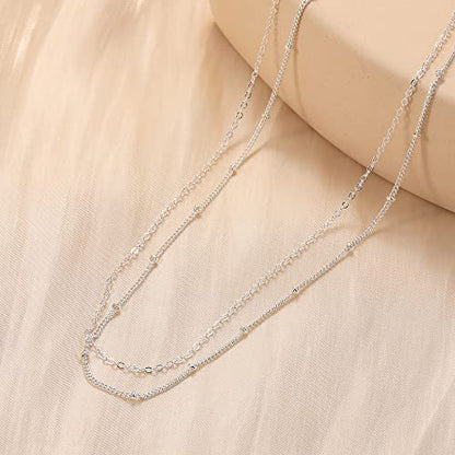 CHESKY 14K Gold Plated Silver Dainty Satellite Choker Necklace for Women | Layered Beaded Chain Necklace, Thin Choker Jewelry, Dainty Gold necklace, Minimalist Trendy Jewelry, Daily Gift for Women - style: Layered Satellite-Silver