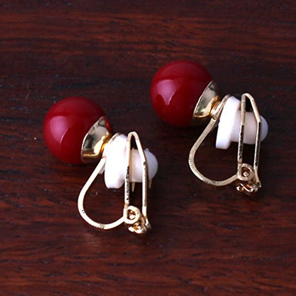 1-5 Pairs Pearl Clip on Earrings for Women Non Piercing Earrings Set Hypo-Allergenic Earrings - color: 4 Pairs Red Clip-ons