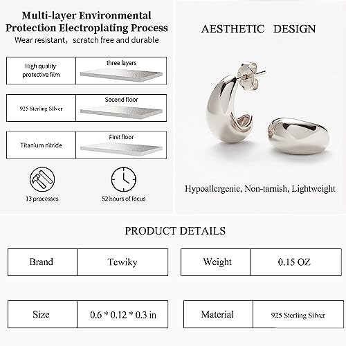 Chunky Gold Hoop Earrings for Women 14k Gold Plated Thick Triple Earrings | Hypoallergenic Trendy Chunky Gold Hoops Earrings,Dainty Jewelry Gifts for Women - style: Silver polished hoop earrings