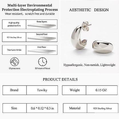 Chunky Gold Hoop Earrings for Women 14k Gold Plated Thick Triple Earrings | Hypoallergenic Trendy Chunky Gold Hoops Earrings,Dainty Jewelry Gifts for Women - style: Silver polished hoop earrings