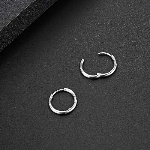Black Hoop Earrings for Men 8mm 10mm 12mm – Surgical Stainless Steel Hypoallergenic Mens Small to Medium Hoop Earrings Set (3 Pairs) - style: J:1pair,size:12mm,color:steel
