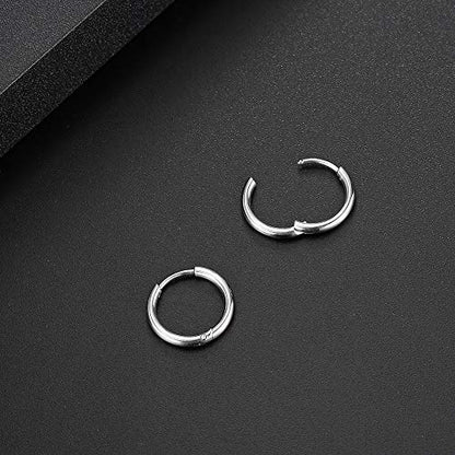 Black Hoop Earrings for Men 8mm 10mm 12mm – Surgical Stainless Steel Hypoallergenic Mens Small to Medium Hoop Earrings Set (3 Pairs) - style: J:1pair,size:12mm,color:steel