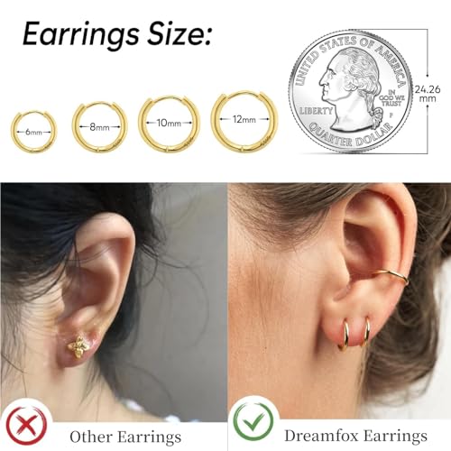 Huggie Hoop Earrings Small Hypoallergenic 14K Gold Plated Huggie Earrings For Women Simple Huggie Stud Earrings - color: Gold-8/10/12mm