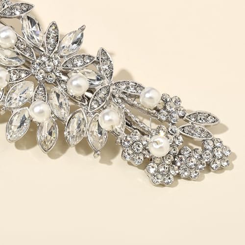Hapibuy Crystal Rhinestone Pearl Hair Clip Comb Silver Wedding Hair Acessory Bridal Hair Pins Bride Headpiece - color: Silver-Hair Clip