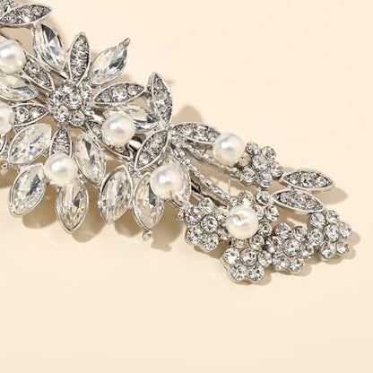 Hapibuy Crystal Rhinestone Pearl Hair Clip Comb Silver Wedding Hair Acessory Bridal Hair Pins Bride Headpiece - color: Silver-Hair Clip
