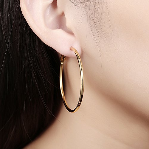 Gold Hoop Earrings,18K Gold Plated Rounded Hoops Earrings for Women - color: Gold-Rounded-1.8"