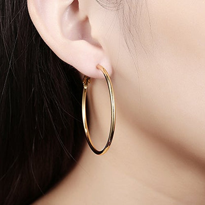 Gold Hoop Earrings,18K Gold Plated Rounded Hoops Earrings for Women - color: Gold-Rounded-1.8"