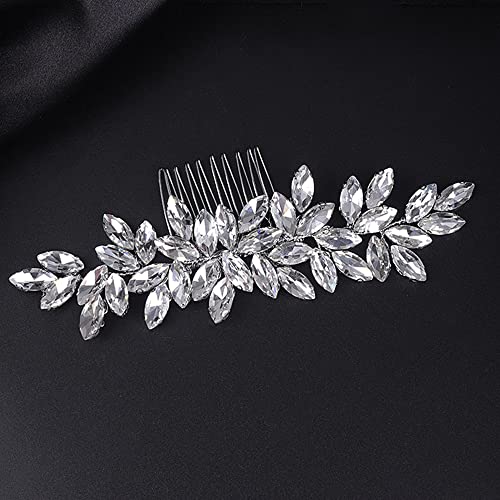 Teyglen Women's Wedding Hair Comb, Silver, 15 *6cm/5.9 *2.36 inches, Alloy+Rhinestones, Luxurious Hair Accessories, Shiny Rhinestones Bridal Side Hair Combs for Women Bride Girls - color: Silver