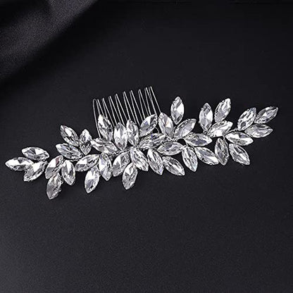 Teyglen Women's Wedding Hair Comb, Silver, 15 *6cm/5.9 *2.36 inches, Alloy+Rhinestones, Luxurious Hair Accessories, Shiny Rhinestones Bridal Side Hair Combs for Women Bride Girls - color: Silver