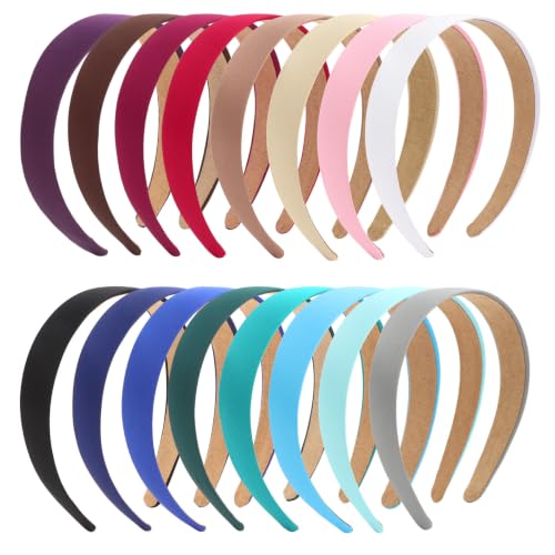 Wecoe Satin Headbands, 16 Pcs 1 Inch Hair Bands for Women & Girls(Set F) | Great for daily wear, festive looks & DIY crafts - color: Set F