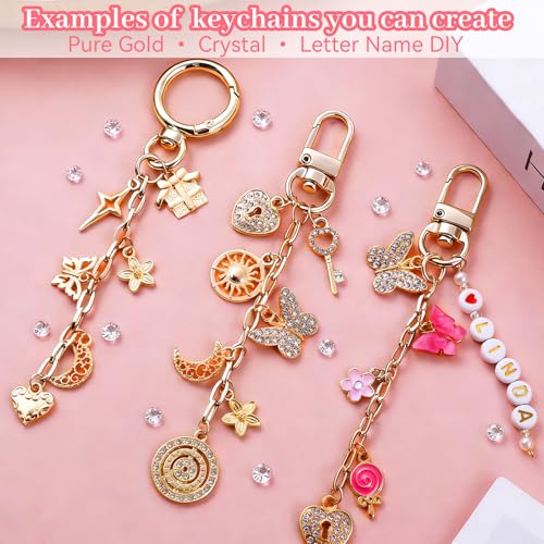 Wurosi 773 Pcs Lip Gloss Keychain Making Kit with Storage Box | Including Chains,Charms,Letters,Hooks,Manual,Gift Bgas, Jump Rings & Tools, Perfect DIY Jewelry Crafts & Gift for Adults - color: 773 Pcs Gold Keychain Kit