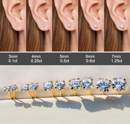 Kainier Women's 14K Gold Plated CZ Stud Earrings Simulated Diamond Round Cubic Zirconia Ear Stud Set（5 Pairs)… - color: CZ-Gold-Plated