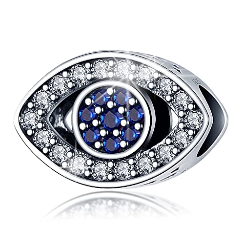 LNQOBU 925 Sterling Silver Charms for Bracelets Necklaces,5A Cubic Zirconias Evil Eye Dangle Beads Charms Jewelry Gift for Women (With one Spacer Beads Charms) - style: J-Evil eye Charm