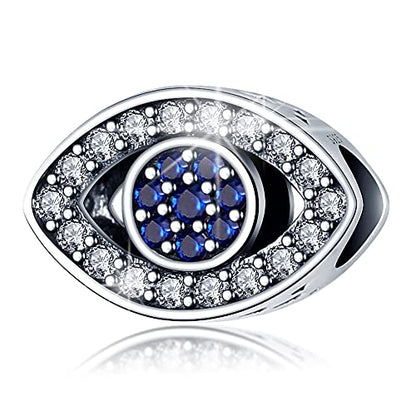 LNQOBU 925 Sterling Silver Charms for Bracelets Necklaces,5A Cubic Zirconias Evil Eye Dangle Beads Charms Jewelry Gift for Women (With one Spacer Beads Charms) - style: J-Evil eye Charm