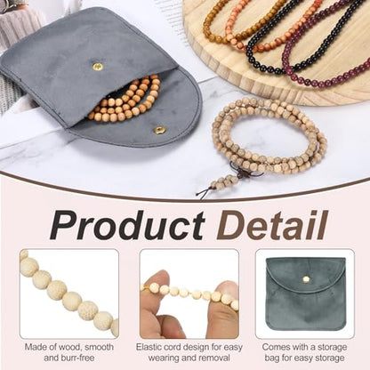 MECCANIXITY Prayer Beads Bracelet, Natural Wooden Bead Mala Bracelets Link Wrist Men Women Beaded Stretch Crafts Bangle - color: Golden Bamboo Color
