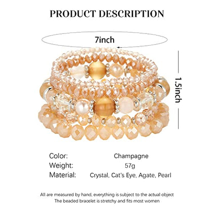 Noessla Beaded Boho Stretch Bracelet Colorful Stackable Crystal Beads Bracelets Trendy Costume Jewelry Mothers Day Gifts for Women - color: 21-Champagne
