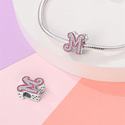 925 Sterling Silver Letter Charms Fits Pandora Bracelets Alphabet AZ Bead Charm for Bracelets Necklace with 5A Cubic Zirconia for Women Birthday Ceremony DIY Jewelry Gift - style: M