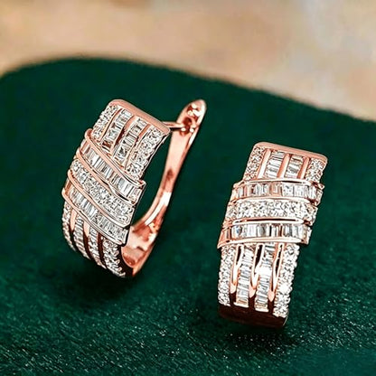 Modern Fashion Women Hoop Earrings Full Crystal CZ Wedding Trendy Jewelry - color: Rose Gold Color
