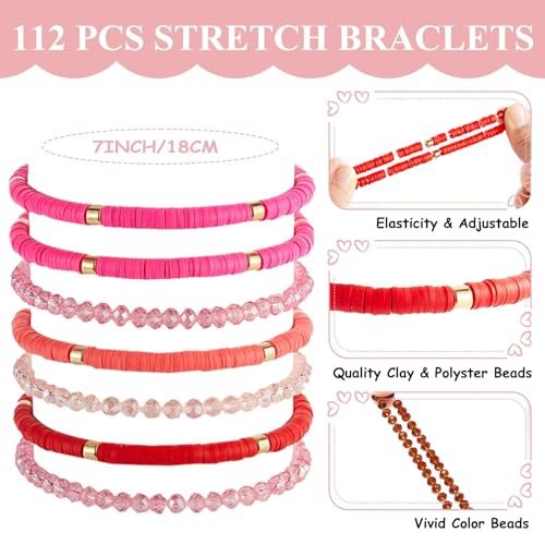 gisgfim 112 Pcs Beaded Friendship Bracelets Bulk Surfer Heishi Clay Stretch Y2K Bracelets Colorful Cute Boho Stackable BFF Bestie Inspirational Jewelry for Women Summer Beach Party Favors Style - style: Friendship
