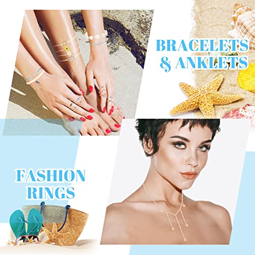 Batiyeer 60 Pcs Boho Surfer Wave Bracelet and Necklace Set for Women, Summer Beach Y2k Layered Choker Anklets Knuckle Rings - style: Boho