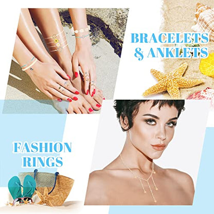Batiyeer 60 Pcs Boho Surfer Wave Bracelet and Necklace Set for Women, Summer Beach Y2k Layered Choker Anklets Knuckle Rings - style: Boho