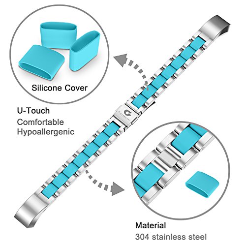 Compatible with Alta Bands Metal, Special Edition Replacement for Alta HR Stainless Steel Bands Adjustable Accessory Wristband Small Large for Alta Bracelet Women Men - color: B2-Silver-Teal