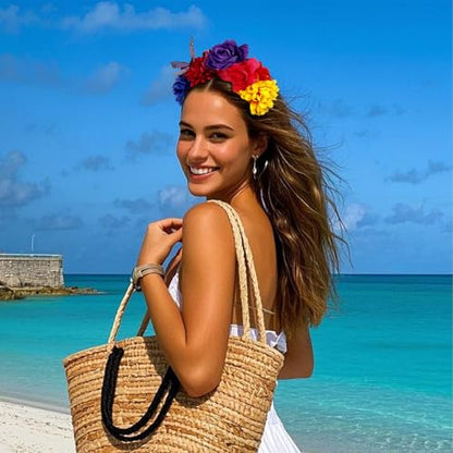 Flower Crown Day of the Dead Headpiece Mexican Flower Butterfly Halloween Headbands Flower Crown for Halloween Party - color: Multicolor-1