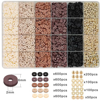 MIIIM Coffee Brown Clay Beads Kit for Bracelets Making, Heishi Beads for Friendship Bracelet, Clay Charms and Gold Spacers for Jewelry Making, Crafts, Concert, Raves, Gifts - color: Coffee Brown
