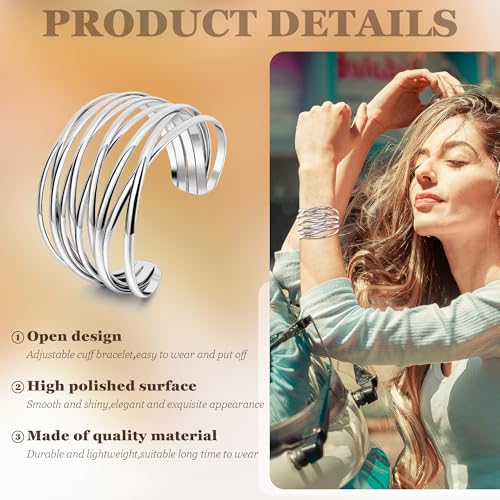3Pcs Chunky Gold Cuff Bracelets Open Wide Bangle Bracelets Set for Women Minimalist Irregular Bracelet Statement Wrist Cuff Wrap Bracelet Jewelry - style: styleA silver