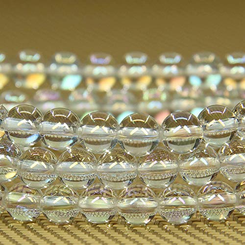 Angelstones Gemstones 6mm Round Beads Healing Crystal Bracelet for women | Natural Gemstone, Handmade Gifts for Women, Healing Crystal Round Beaded Stretch Bracelets, Unisex Jewelry for Women and Men - color: Aqua Aura Clear Quartz
