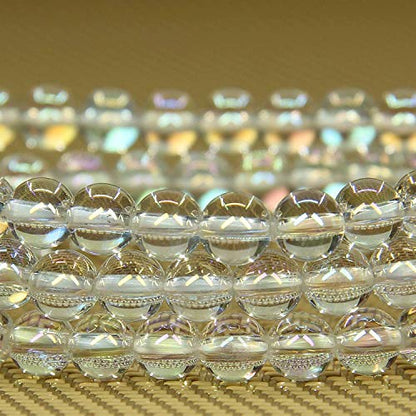 Angelstones Gemstones 6mm Round Beads Healing Crystal Bracelet for women | Natural Gemstone, Handmade Gifts for Women, Healing Crystal Round Beaded Stretch Bracelets, Unisex Jewelry for Women and Men - color: Aqua Aura Clear Quartz