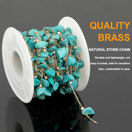 KYUNHOO 5M Gold Plated Chain for Jewelry Making Turquoise Blue Stone Chain | Gold Brass Necklace Jewelry Bulk Chain for Bracelet Ankle Crafting Finding Jewelry Supplies - color: Natural Stone-Blue