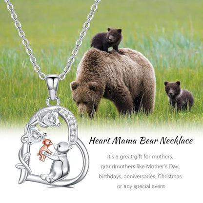 Heart Animal Necklace 925 Sterling Silver Cute Animal Pendant Jewelry Birthday Gifts for Women Girlfriend Mom Animal Lovers - style: 2 Bear