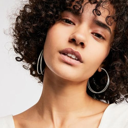 Large Thin Double Hoop Earrings for Women Lightweight Hypoallergenic 925 Sterling Silver Post 14K Gold Hoops Non Tarnish Sturdy Big Thin Double Layered Hoop Earrings 30/40/50/60mm - color: Silver, size: 50mm