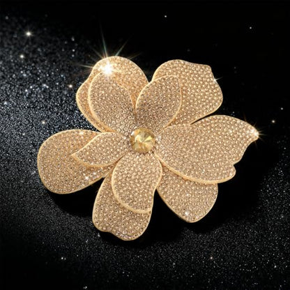 3.74 Inches Rhinestone Camellia Flower Brooch Pins & Hair Clips for Women Elegant Created Crystal Lapel Pin Brooches Wedding Party - color: Champagne
