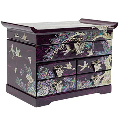 February Mountain Mother of Pearl Handcrafted Mother-of-Pearl Jewelry Box with Traditional Korean Design Mother's day Graduation Birthday Gifts for Women - style: Crane_Purple