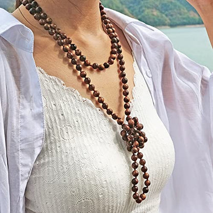 Firstmeet Fashion Natural Round Wood Beads 60'' Long Strand Art Deco Necklace for Women - color: Black rosewood