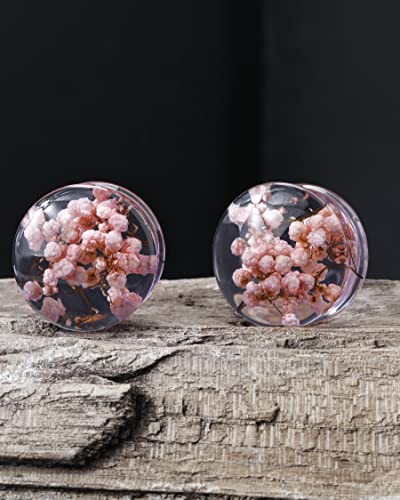 Flower Ear Plugs 2PCS 2g-1'' Double Fleur Planche Resin Plugs for Ear Body Piercing