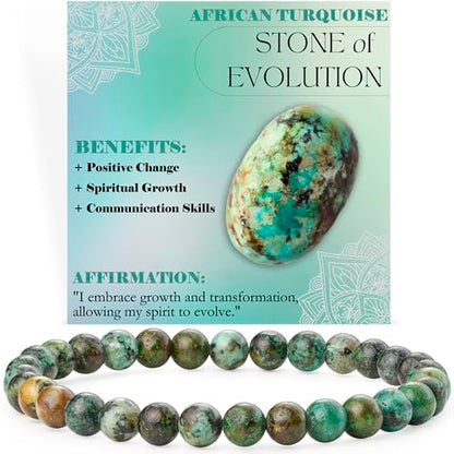 Bivei 6mm Beaded Bracelets for Women Handmade Semi Precious Natural Stone Stretch Elastic Jewelry Yoga Protection Gifts - color: African Turquoise - Evolution, size: Small 6.5-6.7 inch