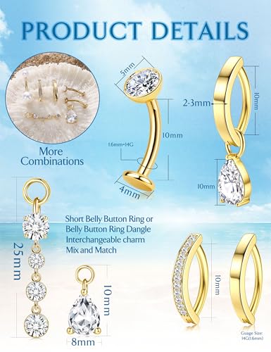 JeryWe 9 Pcs Adjustable Toe Rings for Women Open Cuff Silver Toe Ring Summer Beach Toe Ring Set+10mm Floating Belly Button Ring Dangle Hypoallergenic Surgical Stainless Steel belly rings for Women