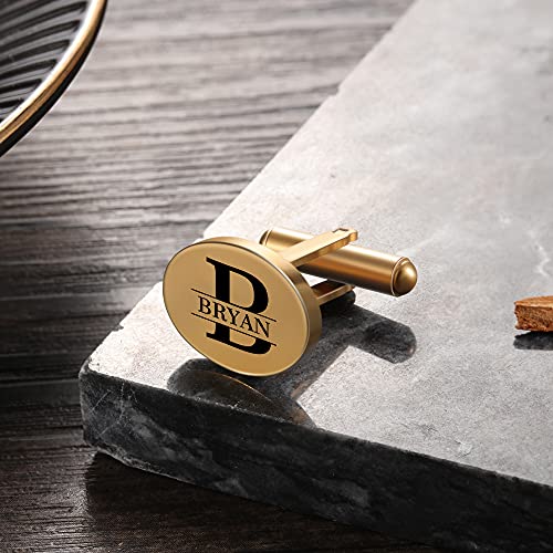 Custom Cufflinks for Men - Personalized Gold Mens Cufflinks with Engraving Name & Initial Stainless Steel Cuff Links for Wedding Groom Businessman - color: Style 1