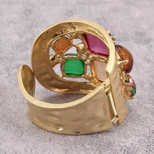 Gold Cuff Bracelet for Women Chunky Bracelet Statement Bracelet | Chunky Bangle Bracelets for Women Silver Beaded Open Bangle Stackable Stretch Bead Bracelet Boho Jewelry Gift for Wife Couple - style: Colorful Stone Bangles