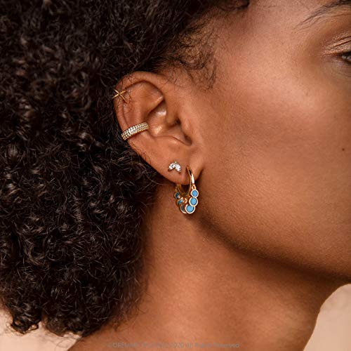 DREMMY STUDIOS Gold Dainty Huggie Hoop Earrings 18K Gold Plated Exquisite Open Tassel Dangle Charm Drop Sleeper Geometric Cross Coin Star Heart White CZ Simple Hypoallergenic Earrings for Women - color: Tassel-Turquoise