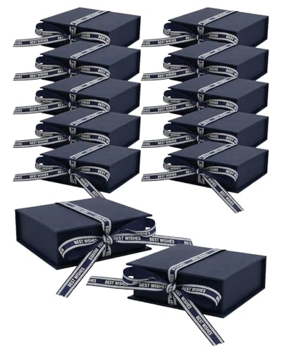 Flip Up Jewelry Gift Box, 12 Pack Velvet Lined Earring Box with Ribbon, Necklace & Bracelet Packaging, Small Jewelry Organizer, Ring & Bracelet Box, Travel Jewelry Case, 4.2 x 4 x 1.38 Inches (Blue) - color: Blue