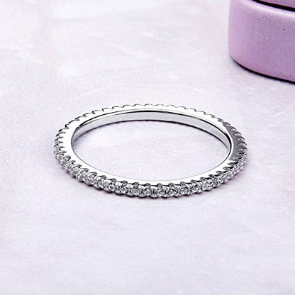 HONGRUI Valentine Thin Band Eternity Rings Gold Plating Cubic Zirconia Egagement 1.4mm Rings Wedding Anniversary Christmas Stackable Ring For Women jewelry Gifts - color: Silver