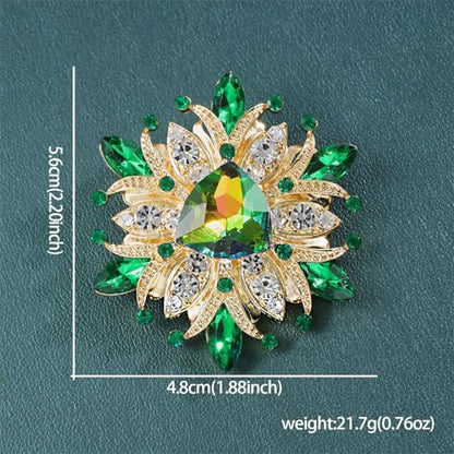 Rhinestone Sunflower Brooch Pin Red Pink Flower Brooch Stylish Crystal Brooch Elegant Clothing Hat Bag Accessories Jewerly for Women - color: Green2
