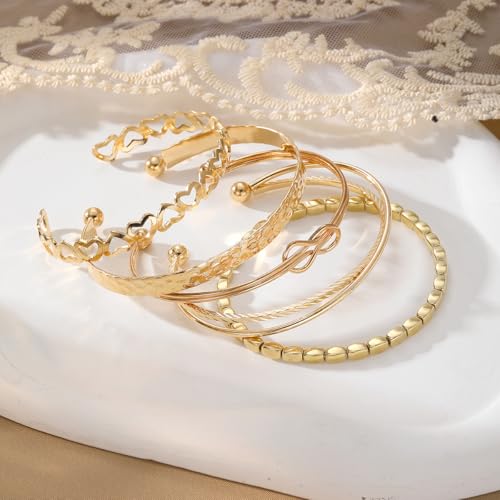 Golden Bangle Bracelets Set for Women, 14k Gold-Plated Multi Layer Stackable Cuff Bracelets, Personalized Boho Non Tarnish Adjustable Bangle Jewelry Gift for Her - color: 6PCS limitless